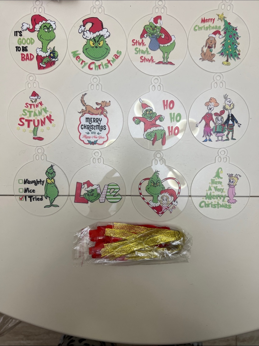 Grinch Clear Round Christmas Ornaments – Set of 12 (Green, Red) NWT